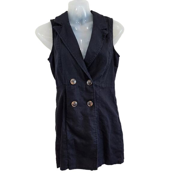 Love Tree Linen Blend Sleeveless Notched Lapel Double Button Blazer Romper Small - Picture 1 of 9